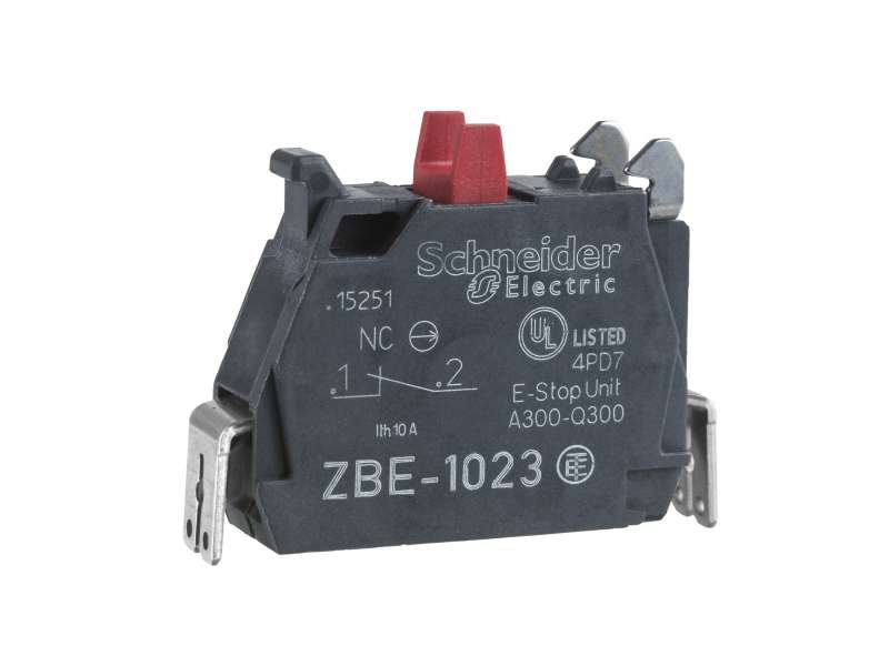 Schneider Electric Jednostruki kontaktni blok za glavu Ø22 1NC legura srebra Faston konektor;ZBE1023