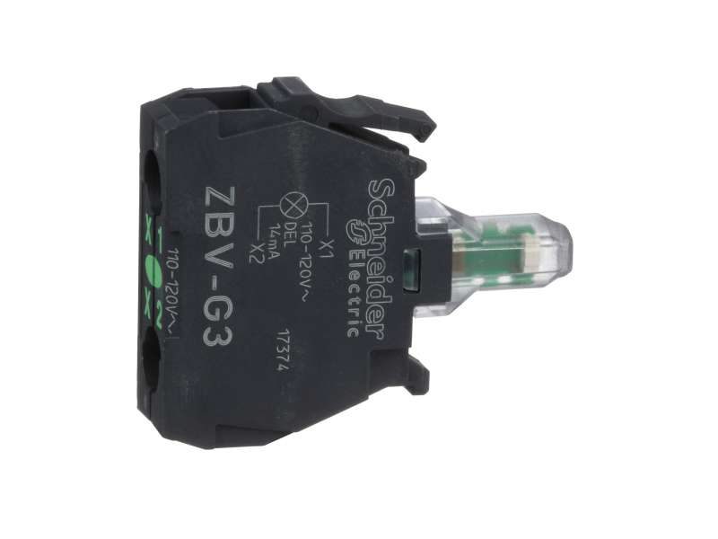 Schneider Electric Zeleni svetlosni blok za glavu Ø22 integrisan LED 110...120V vijčani priključak;ZBVG3